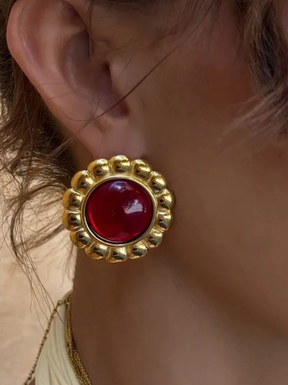 Chunky Red Statement Stud Earrings Vintage Inspired